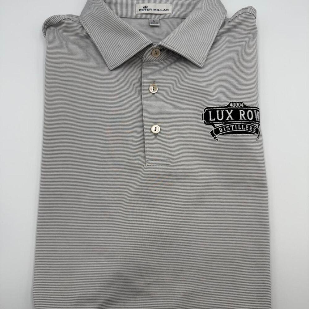 Peter Millar Golf polo grey strip size larg. Lux Row Distillers Bardstown, KY